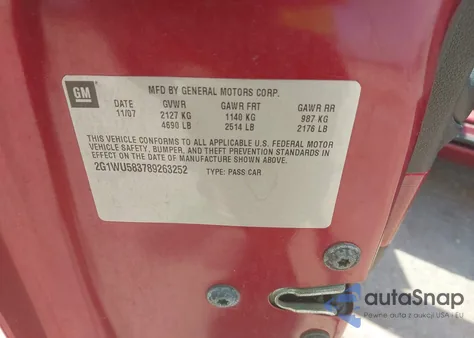 2008 Chevrolet Impala Ltz from USA, damaged, VIN 2G1WU583789263252